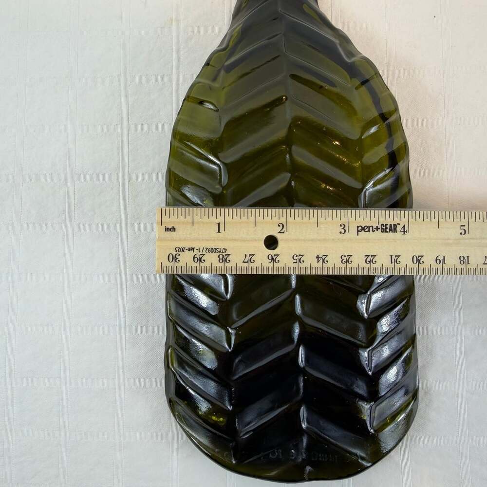 Melted Green  Glass Wine Bottle Tray 11 1/2”x4” Handmade Unique Gift - Picture 5 of 9